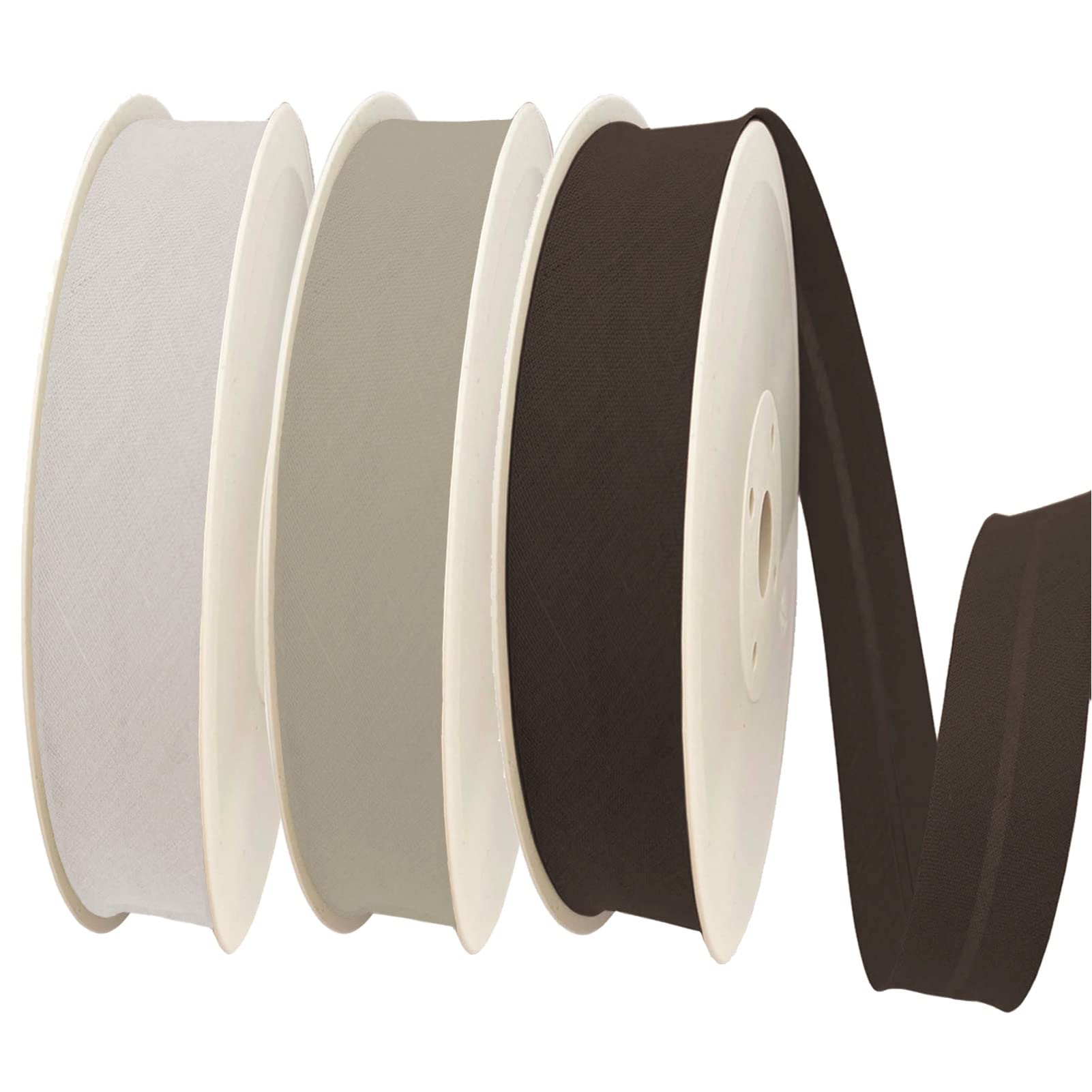 TEXTEX = 40mm Wide Bias Binding Tape. 50% Cotton and 50% Polyester. Pack of 3 Pieces of 10m Each - (Off White/Beige/Brown) — image 1