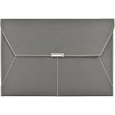 VANRA File Folder Document Holder Organizer Waterproof Portfolio Leather Folder Case with 3 Pockets, Filing Envelopes for A4 Letter Size Paper with Snap Magnetic Button Closure (Gray)