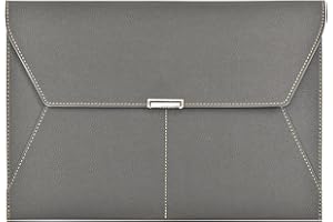 VANRA File Folder Document Holder Organizer Waterproof Portfolio Leather Folder Case with 3 Pockets, Filing Envelopes for A4 Letter Size Paper with Snap Magnetic Button Closure (Gray)