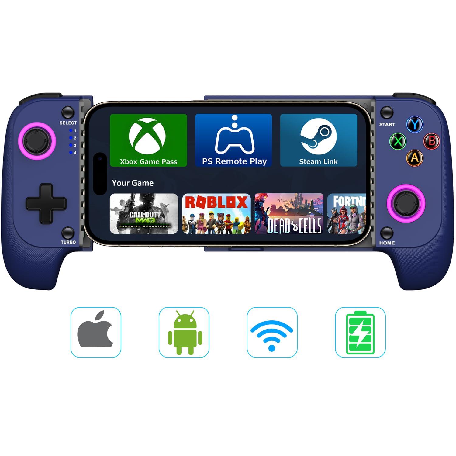 Photo 1 of ?Anti - Drift & Fast - Connect? Wireless Game Controller for iPhone/Android | Hall Effect Joysticks Phone Controller | Ideal for Cloud Gaming, PUBG, Roblox, Call of Duty Mobile Gamers, Christmas Presents, Blue