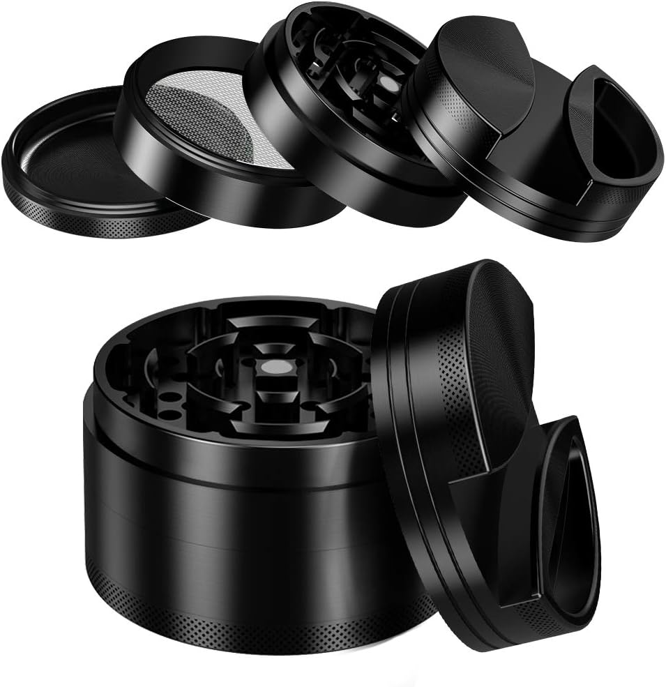 iRainy [Large 3 Inches] Spice Herb Grinder with Pollen Catcher, 4 Pieces, Metal Black