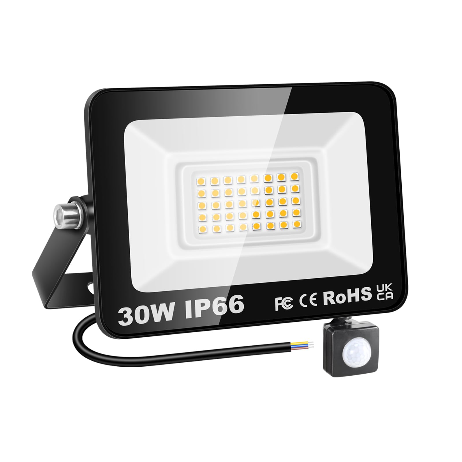 RIGIDON 30W Motion Sensor Light Outdoor 3000LM Super Bright LED Flood Outdoor Lights 4000K Daylight Warm White IP67 Waterproof Security Lights for Garden, Garage, Yard (Warm White, 30W)
