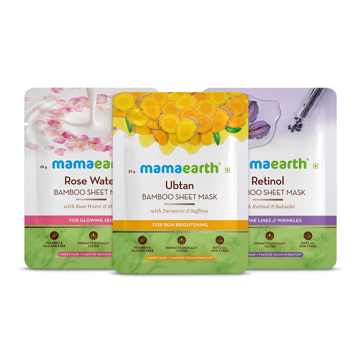Buy Mamaearth Ubtan Bamboo Sheet Mask 25 g + Rose Water Bamboo Sheet