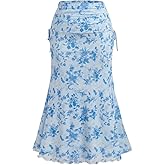 Verdusa Women's Plus Size Floral Maxi Skirt Fishtail Ruched Wrap Bodycon Skirts Summer Outfits