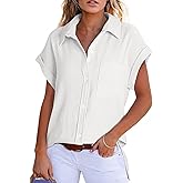 Astylish Women 2025 Summer Tops Short Sleeve Shirts V Neck Button Down Blouse Tunic Tops