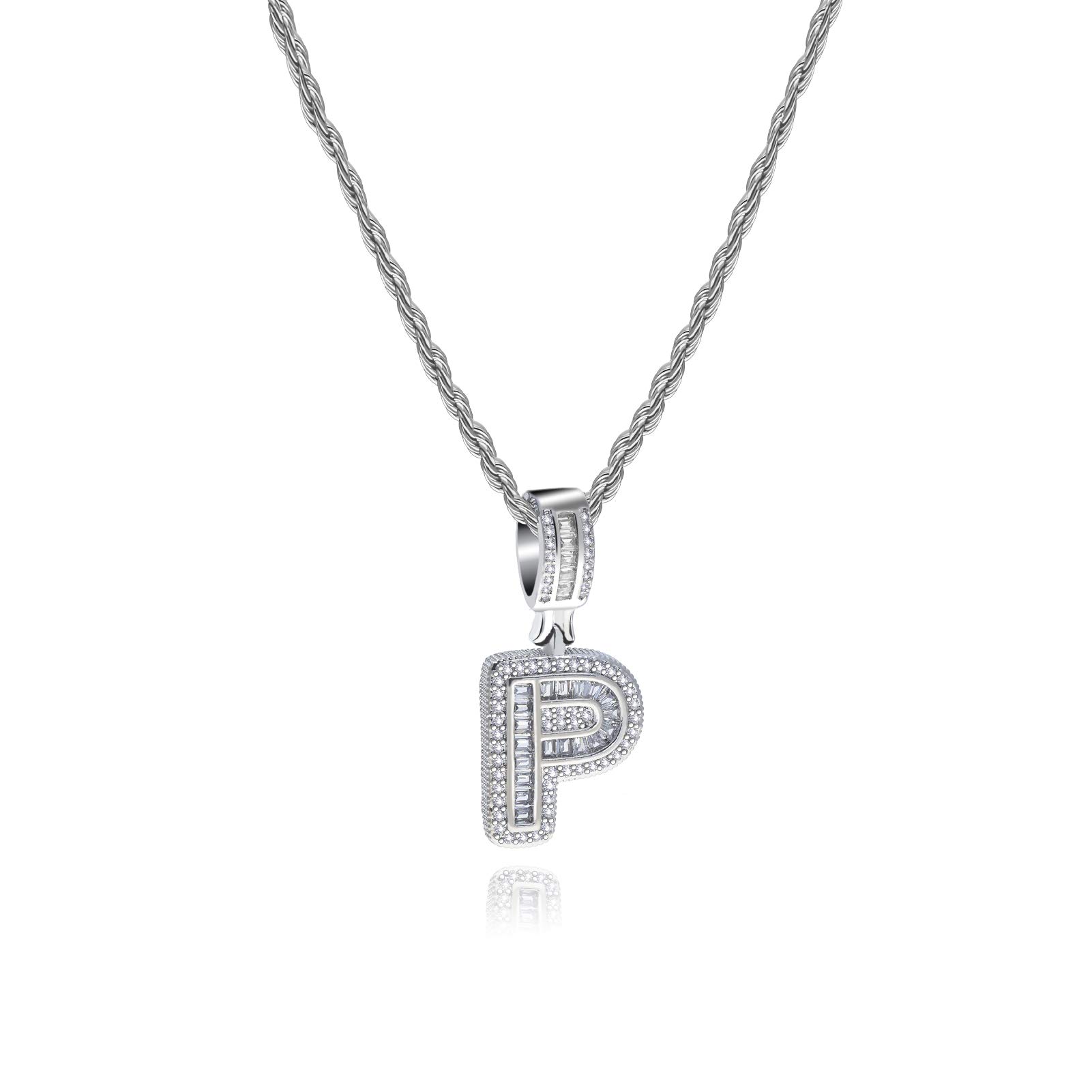 MiniJewelry P Initial Letter Name Alphabet Necklace Silver Crystal Clear CZ Personalize Jewellery Daughter Wife Women Mom Sister Birthday