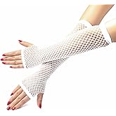 Luwint Women Long Fishnet Gloves Fingerless Sleeves for Costume Punk 80s Party Accessories (White)