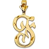 JewelryWeb 10k Yellow Gold Solid Satin Sparkle-Cut Grooved Letter Name Personalized Monogram Initial Charm 20x11mm Wide Pendant Necklace for Women