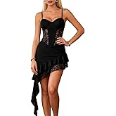 Womens Sheer Mesh Lace Floral Lingerie Dress Sexy Corset Bodycon Ruffle Mini Dresses with Underwire Bra