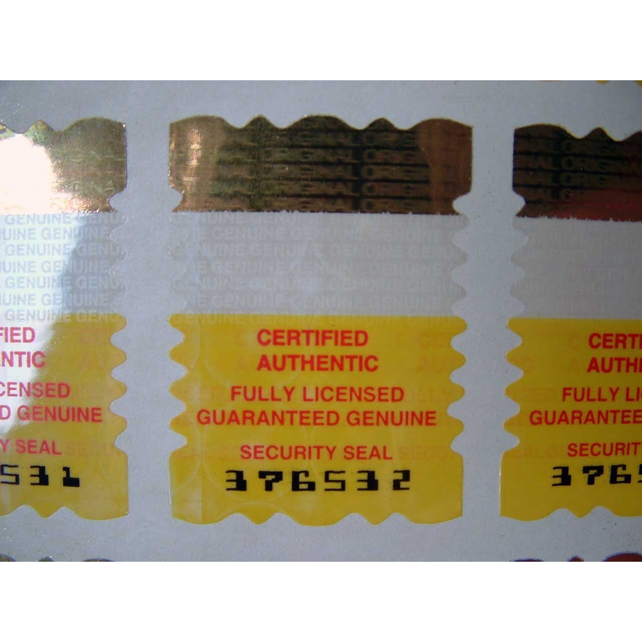Security Seal Certificate of Authenticity Hologram Tamperproof Labels/Stickers X 100 with Silver Void Release Message