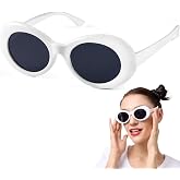 Spooktacular Creations Halloween White Circular Sunglasses, Oval Goggles Glasses, Round Lens Goggle Eyewear, Vintage glasses for Men Women Halloween Party Costume Accessory