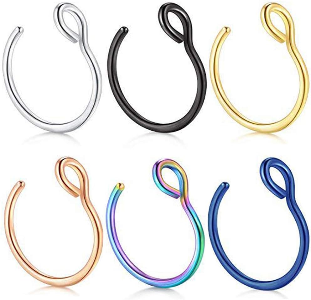 Vitaltyextracts20G Stainless Steel Nose Rings Spiral Fake Nose Piercing kit, Double Nose Ring Hoop for Single Piercing for Women