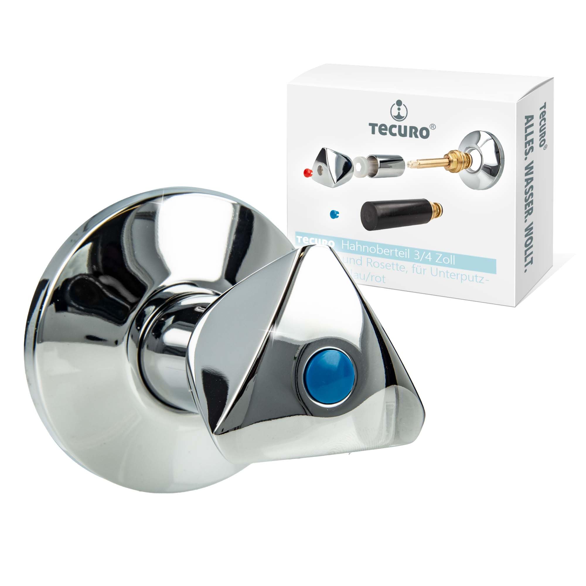 3/4 Sanitary Top with Handle and Rose for Flush-Mounted Valves - Cold/Blue