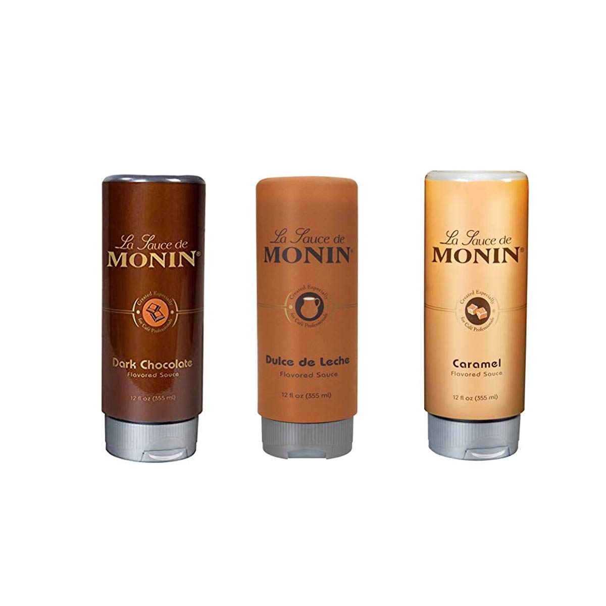 Monin Gourmet Sauce Bundle, Dark Chocolate, Caramel & Dulce de Leche