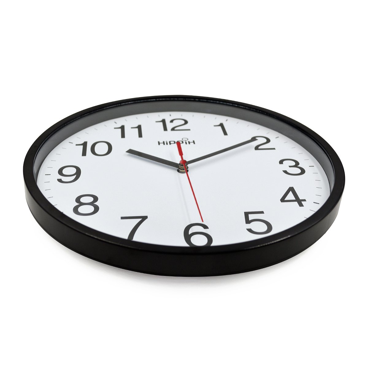 Hippih Black Wall Clock Silent Non Ticking Quality Quartz, 10 Inch