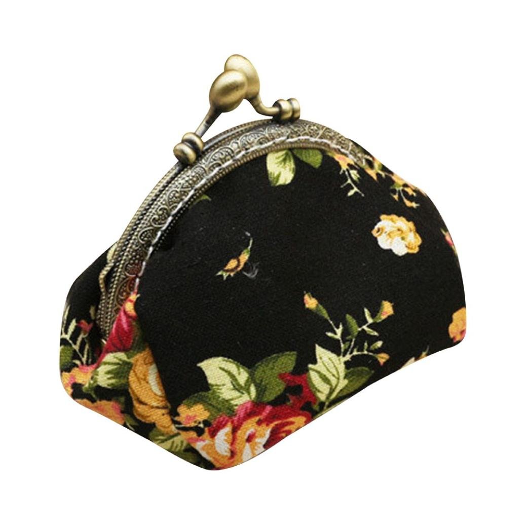 Best Women Lady Retro Vintage Flower Small Wallet Hasp Purse Clutch Bag (Black)