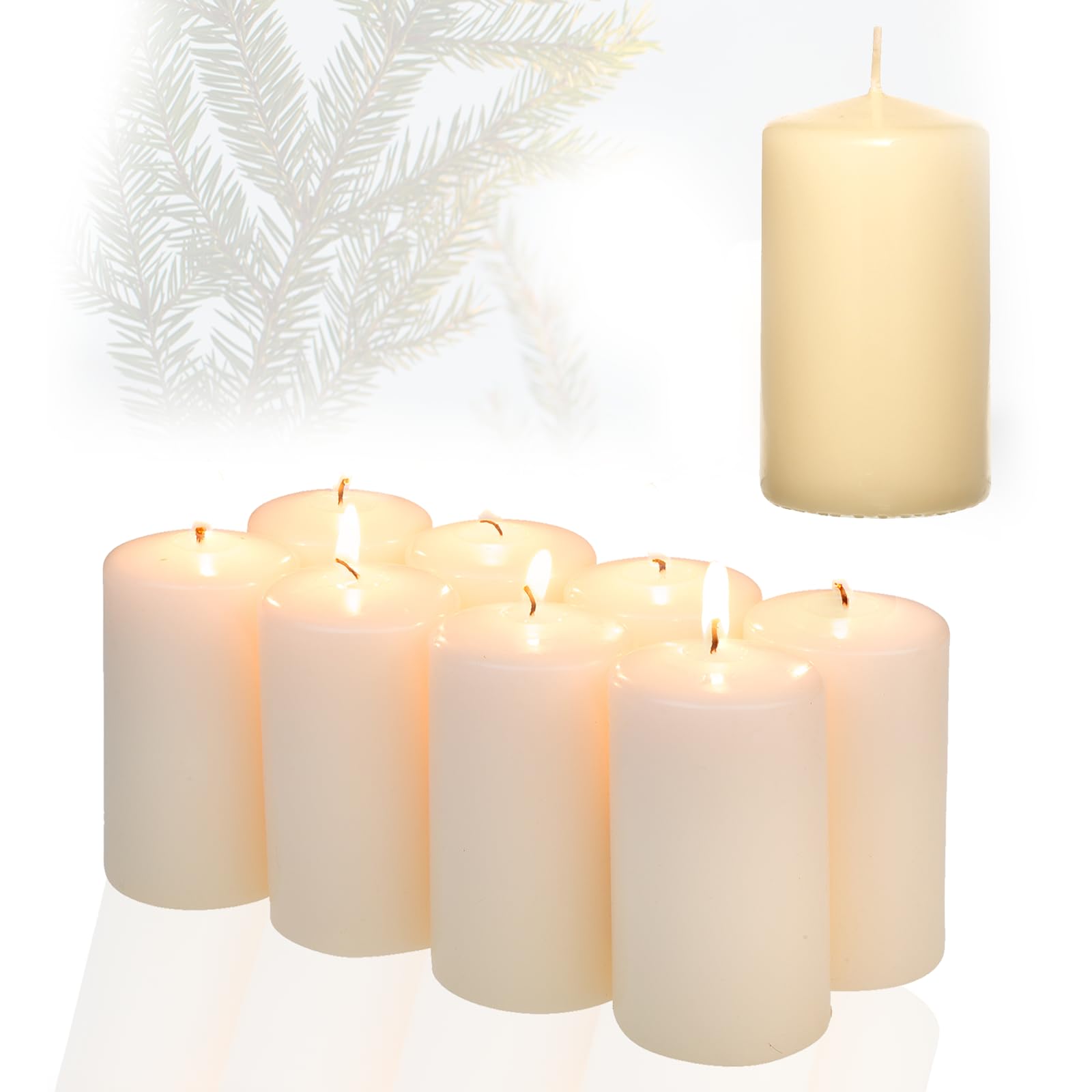 Candelo Set of 8 Pillar Candles Christmas Ambience Candles - Champagne - 5.8 cm x 12 cm - Advent Candle Christmas Decoration - Christmas Candles for Advent Wreath
