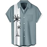 Men's Short Sleeve Button Up Hawaiian Shirt 1950s Vintage Bowling Shirts