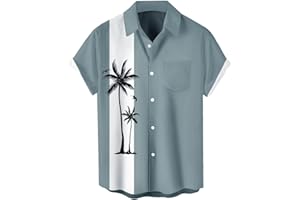 WHO IN SHOP Men's Short Sleeve Button Up Hawaiian Shirt 1950s Vintage Bowling Shirts