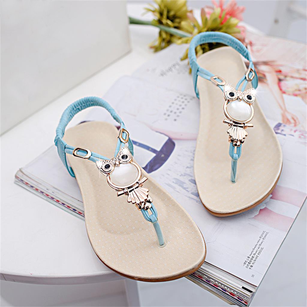 footful women summer bohemia flat sandals beach thong shoes sky blue 36