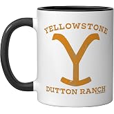 Yellowstone Dutton Ranch Distressed Logo Ceramic Mug, Black/White, 11oz