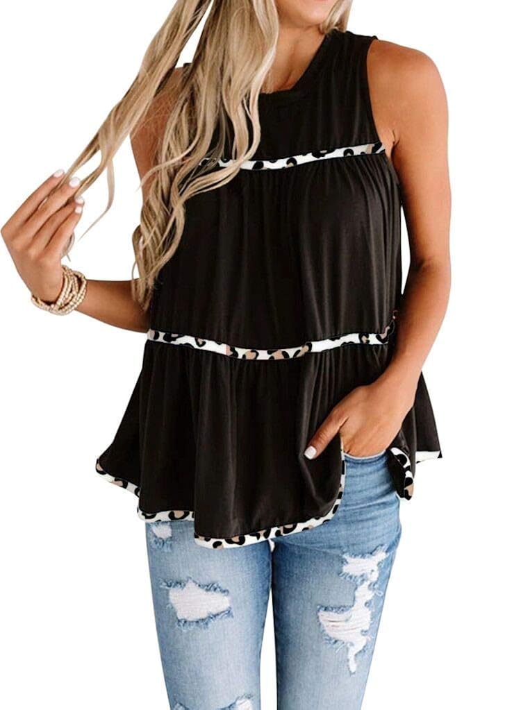 MIHOLL Women's Babydoll Tops Sleeveless Summer Casual Loose T Shirt