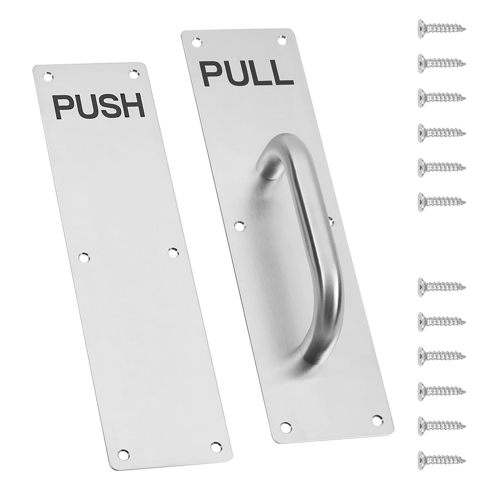 GIONAR Stainless Steel Pull Handle Set - Heavy Duty with Push Plate & Screws for Sliding Barn & Fire Doors - Home, Office, & Public Spaces