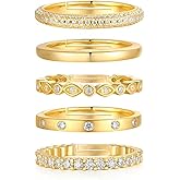 YLSTECSL 14K Gold Stackable Rings for Women - Minimalist Non Tarnish Half Cubic Zirconia Band Rings - Dainty Trendy Statement Stacking Rings