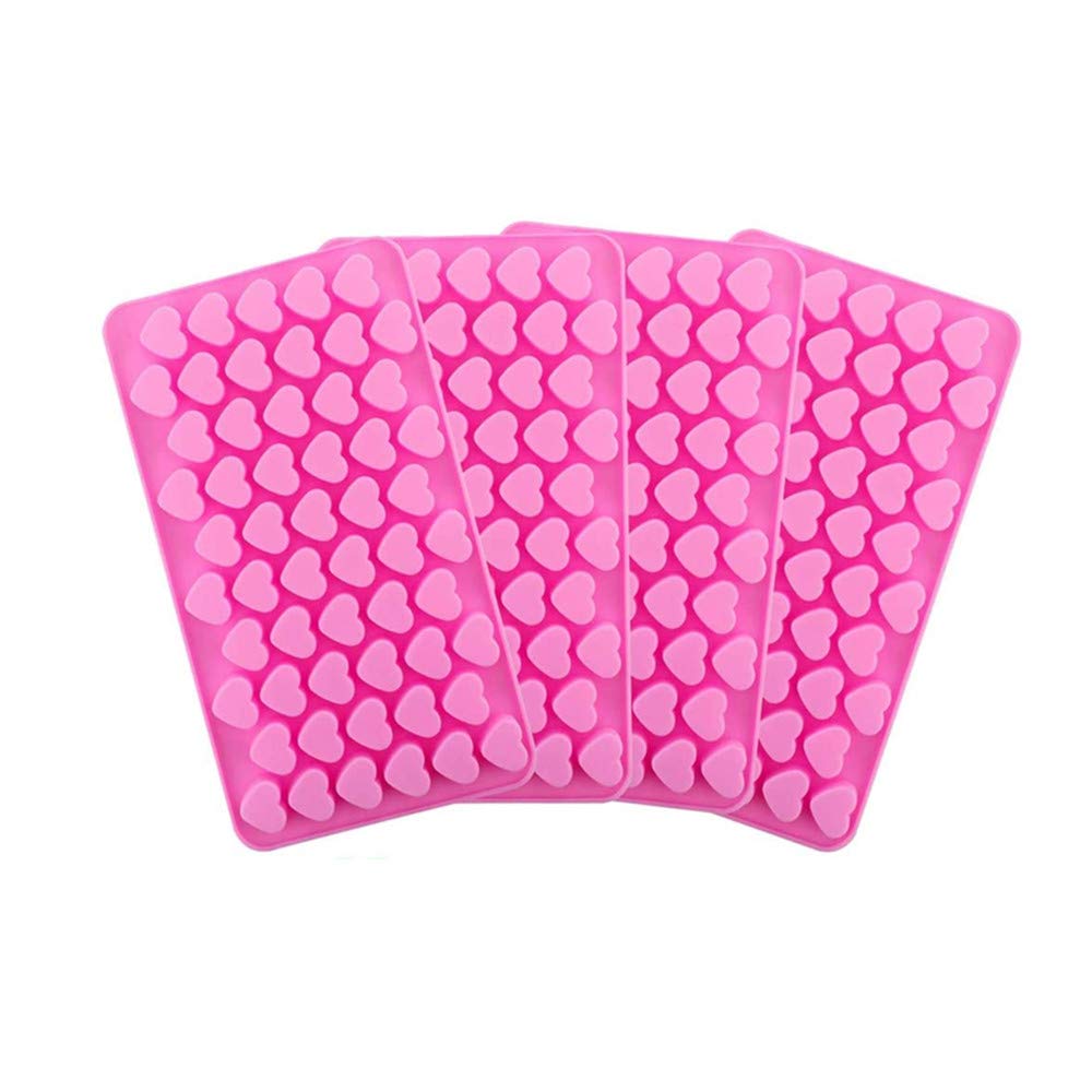 4 Pieces Heart Silicone Molds Mini Hearts Mould 55-Cavity Candy Gummy Molds for Party Cake Decoration (Pink)