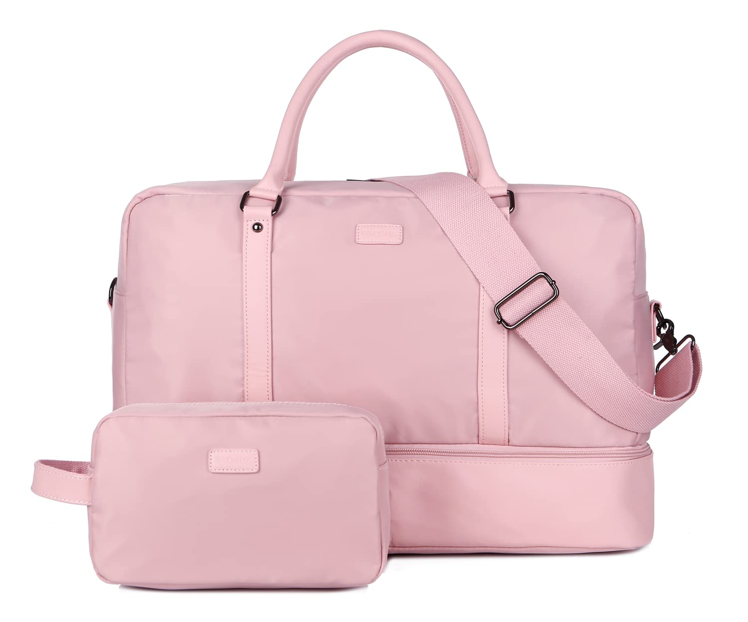 Baosha Women Travel Duffel Bag Weekender Overnight Bag Sports Tote Gym Bag With Shoe Pouch Free Toiletry bag HB-38 (Pink)