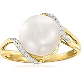 Ross-Simons 10mm Cultured Pearl Wave Ring With Diamonds in 14kt Yellow Gold