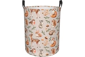 Gbuzozie 62L Round Laundry Hamper Forest Little Animals Storage Basket Waterproof Coating Deer Squirrel Fox Hedgehog Bird Organizer Bin For Nursery Clothes Toys