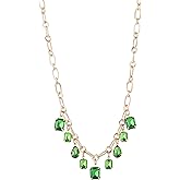Jessica Simpson Emerald Stone Multi Pendant Necklace for Women 18"+3, Gold-Tone Statement Necklace with Emerald Charms