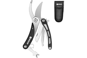 BIBURY Gardening Hand Pruners, 5 in 1 Multitools Folding Scissors 420 Stainless Steel Pruning Shears Bonsai Cutters for Tree Trimmers Secateurs,Garden Scissors,Garden Shears,Clippers for The Garden