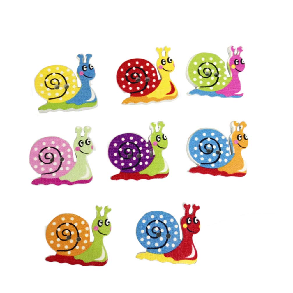 Healifty Colorful Buttons 50 Pcs Snail Cartoon DIY Wooden Snaps & Buttons for Sewing, Craft, Knitting, Scrapbook & Decor