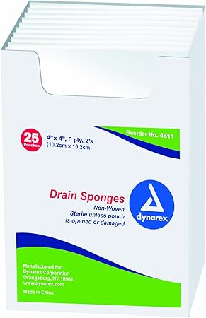 Amazon Com Dynarex Drain Sponges Sterile 4 X 4 6 Ply 25 Pouches Of 2 Health Personal Care