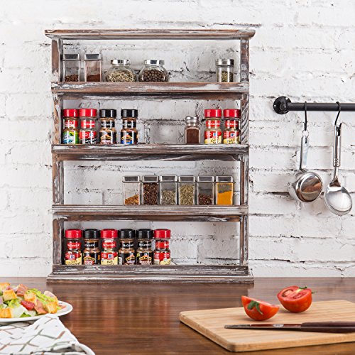 MyGift Rustic Torched Wood Wall Hanging Spice Rack, 4 Tier Seasoning