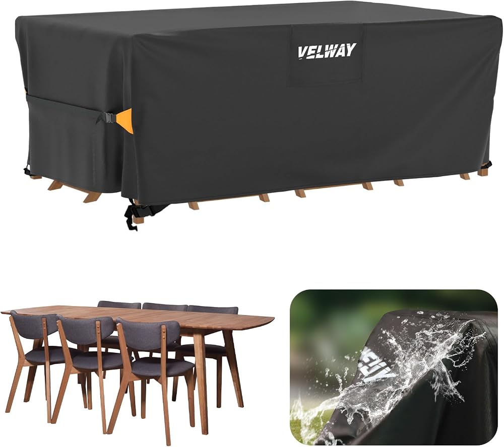 Velway 180x120x74cm Outdoor Table Cover Waterproof Windproof Black