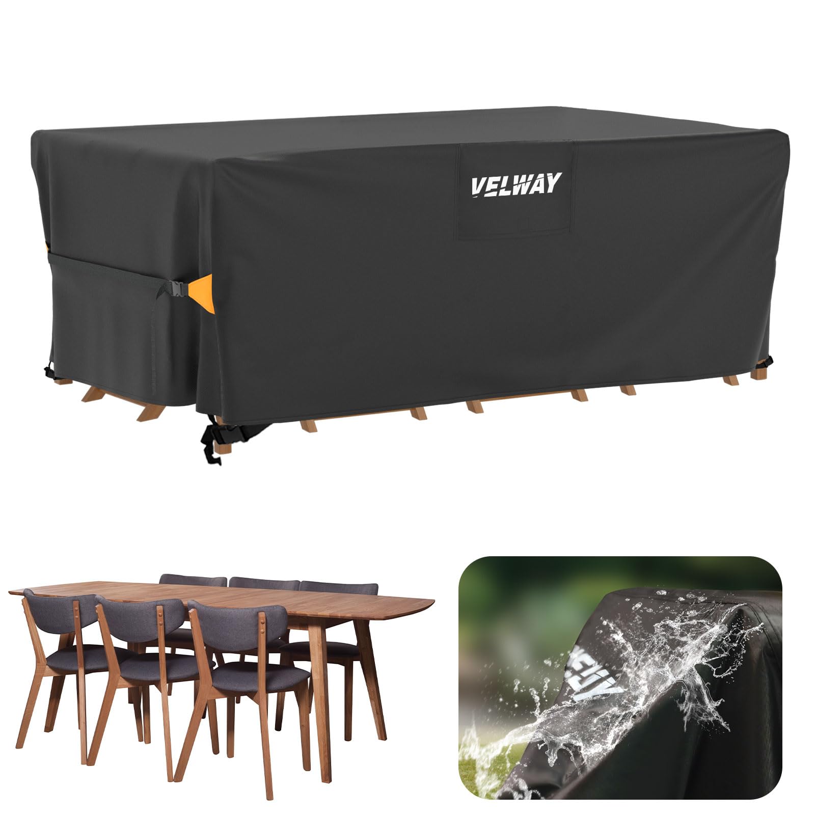 Velway Outdoor Garden Furniture Covers: 180x120x74cm Waterproof Windproof Patio Table Cover with Air Vent Anti-UV Dustproof for Rattan Furniture Set Rectangular - Black
