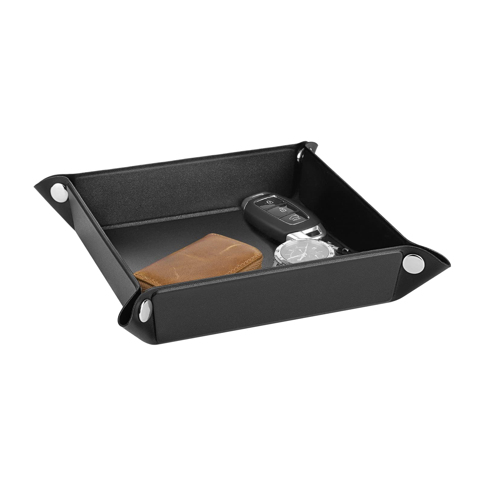 Luxspire Classic Rectangular Leather Tray, Storage Tray for Coin, Key, Wallet and Accessories - Small, Black