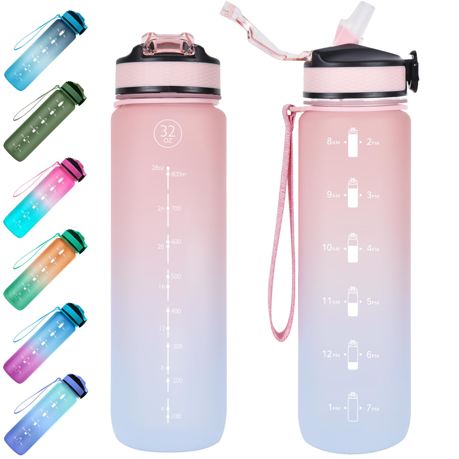 EYQ 1L Water Bottle, 1 Litre Water Bottle with Straw, 32oz Leak-Proof Motivational Sports Drinks Bottle with Time Marker, Tritan BPA-Free, Drinking Waterbottles for Fitness, School, Gym Outdoor Sports — image 1