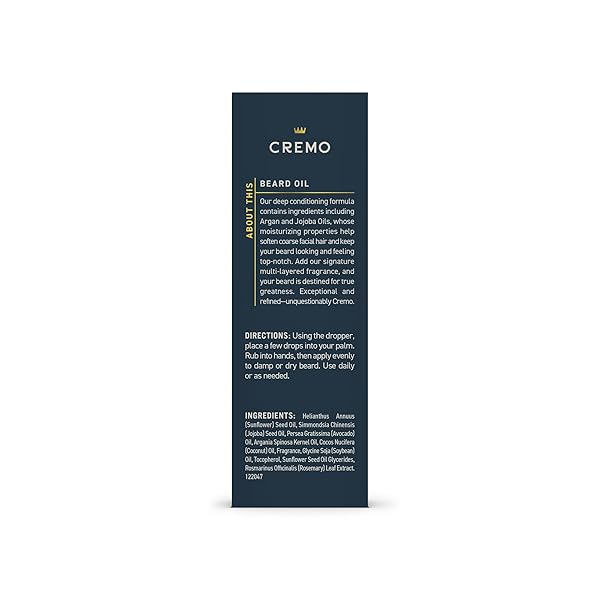 CREMO BEARD OIL, PALO SANTO (RESERVE COLLECTION), 1 FL OZ – RESTORE NATURAL MOISTURE AND SOFTEN YOUR BEARD TO HELP RELIEVE BEARD ITCH