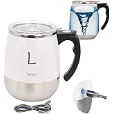 daasigwaa Rechargeable Self Stirring Mug - Magnetic Electric Auto Mixing Stainless Steel Cup for Office/Kitchen/Travel/Home Coffee/Tea/Hot Chocolate/Milk-390 ml/13.2 oz(White)