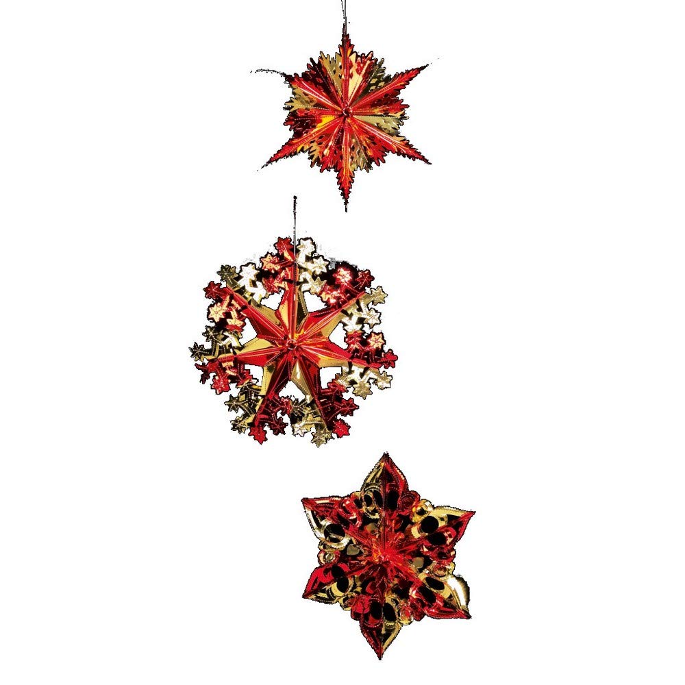 Premier Foil Starbursts Christmas Decorations (Pack of 3) (Pack of 3) (Red/Gold)