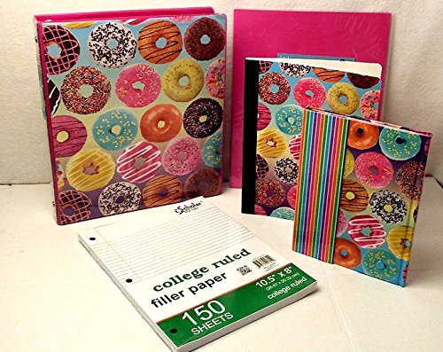 Bundle Back to School Supplies Binders Pocket Folder Composition Elementary Junior High Backpack Middle Sweet Donut 5 piece Pink