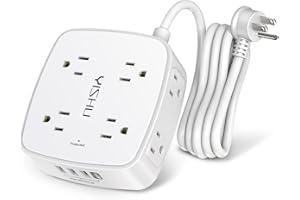 6 Ft Surge Protector Power Strip - 8 Widely Outlets with 4 USB Ports, 3 Side Outlet Extender with 6 Feet Extension Cord, Flat Plug, Wall Mount, Desk USB Charging Station, ETL,White