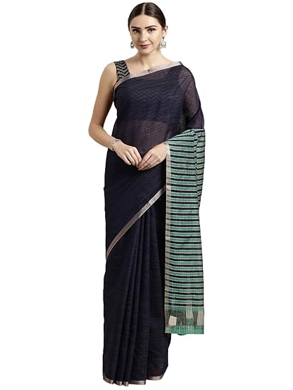 Womens Blended Cotton Saree (CCOPSC13602; Navy Blue)