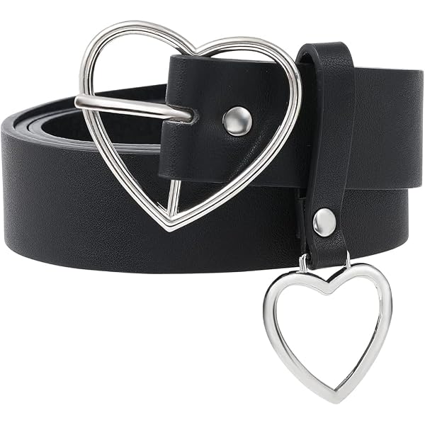 5697 Women\'s Metallic Heart Punched Belt With Buckle Rsleepd Retro Pattern Heart Belt, Fashion Printing With  main image 3