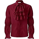 Runcati Mens Pirate Shirt Ruffle Victorian Renaissance Vampire Poet Puffy Shirts Gothic Steampunk Medieval Costume