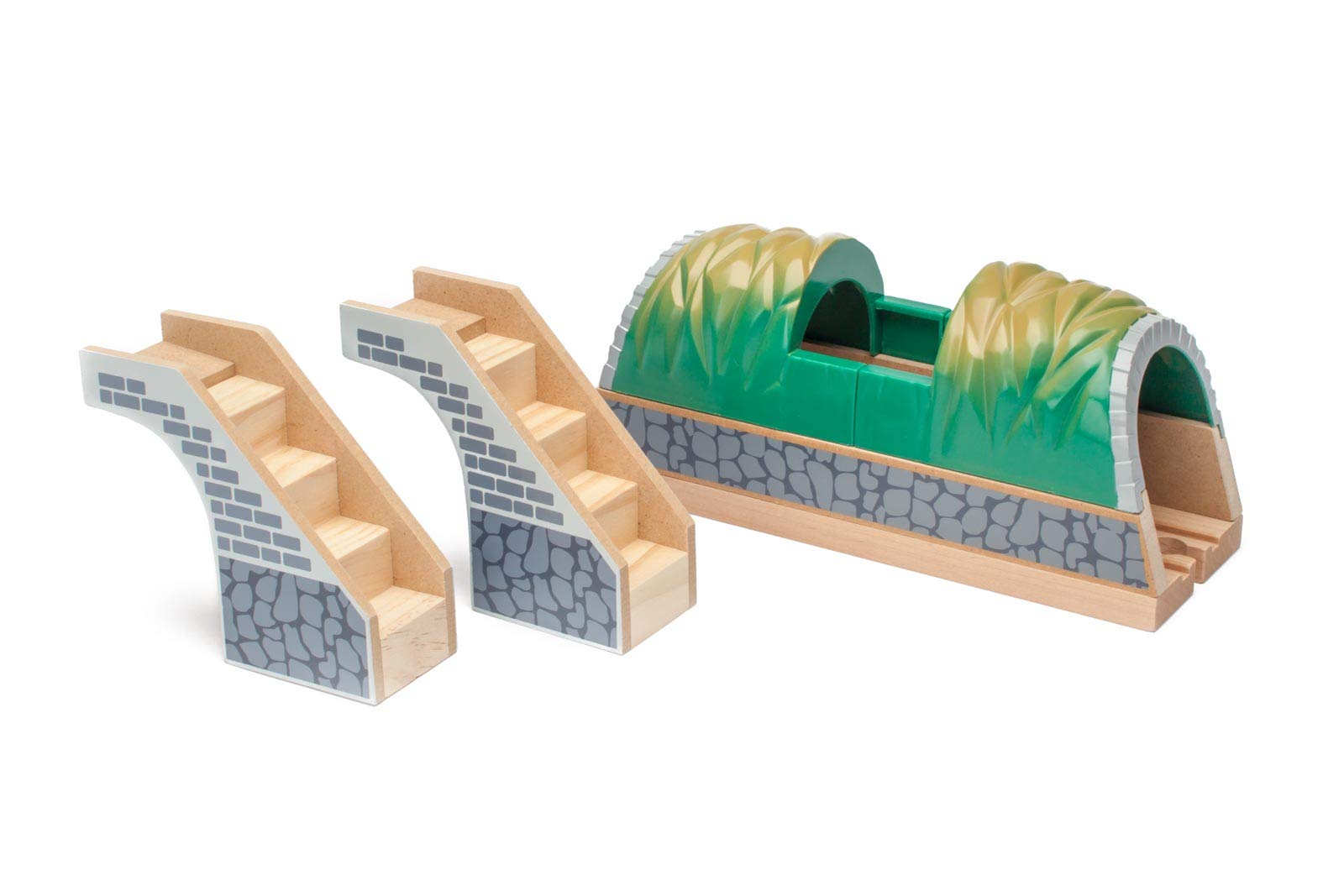 inc. Wooden Train Tunnel with Stairs, Wooden Train Track Accessories, Colorful Play Tunnel for Train Enthusiasts, Compatible with Thomas & Friends, Brio, and All Major Brands